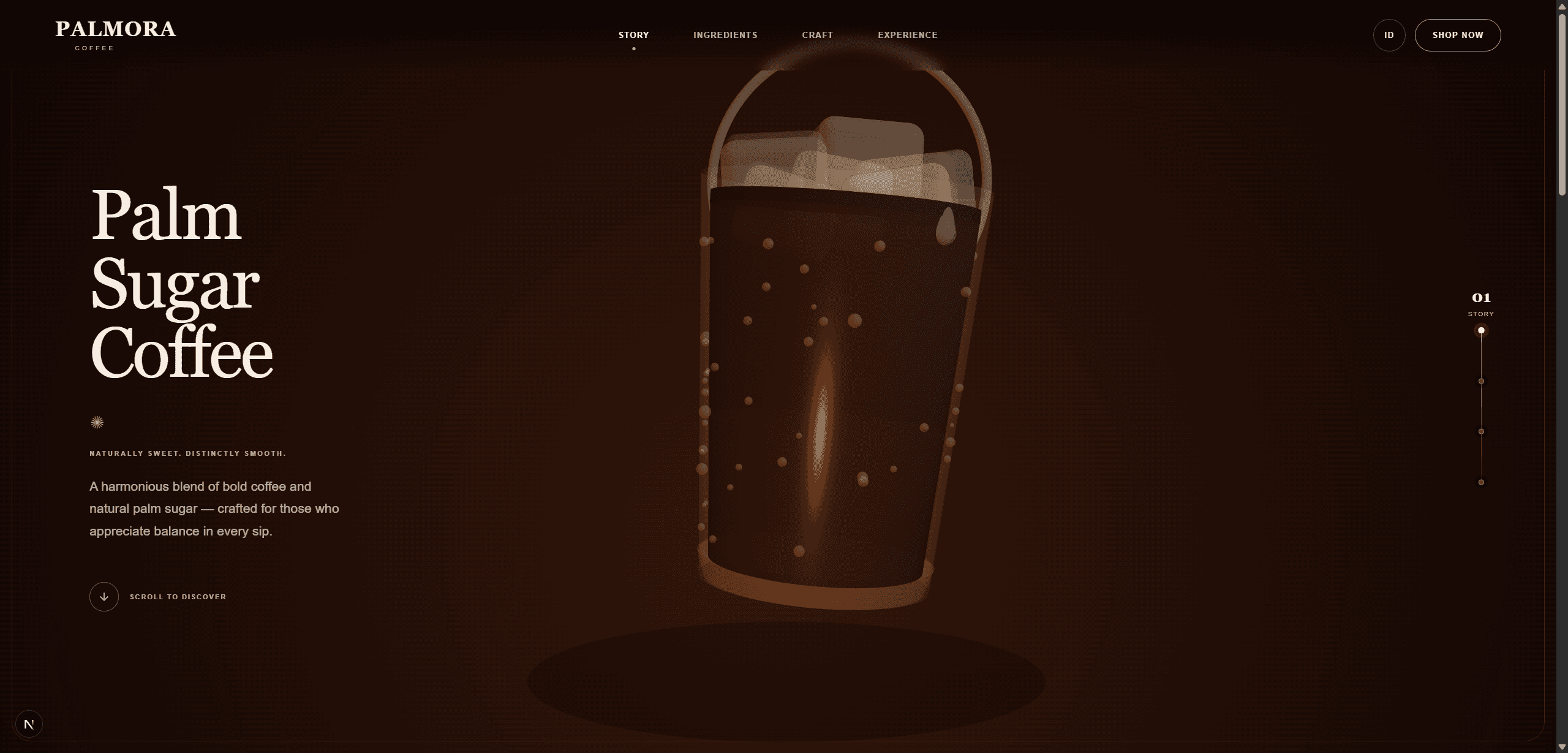 Palmora Coffee — 3D Iced Coffee Landing Page