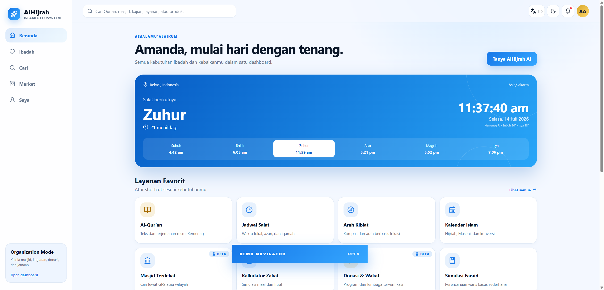 Preview of AlHijrah Islamic Digital Ecosystem